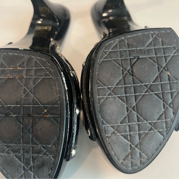 DIOR CANNAGE BLACK PATENT LEATHER BOW SLIDE SANDALS SIZE 38.5 - Picture 15 of 16